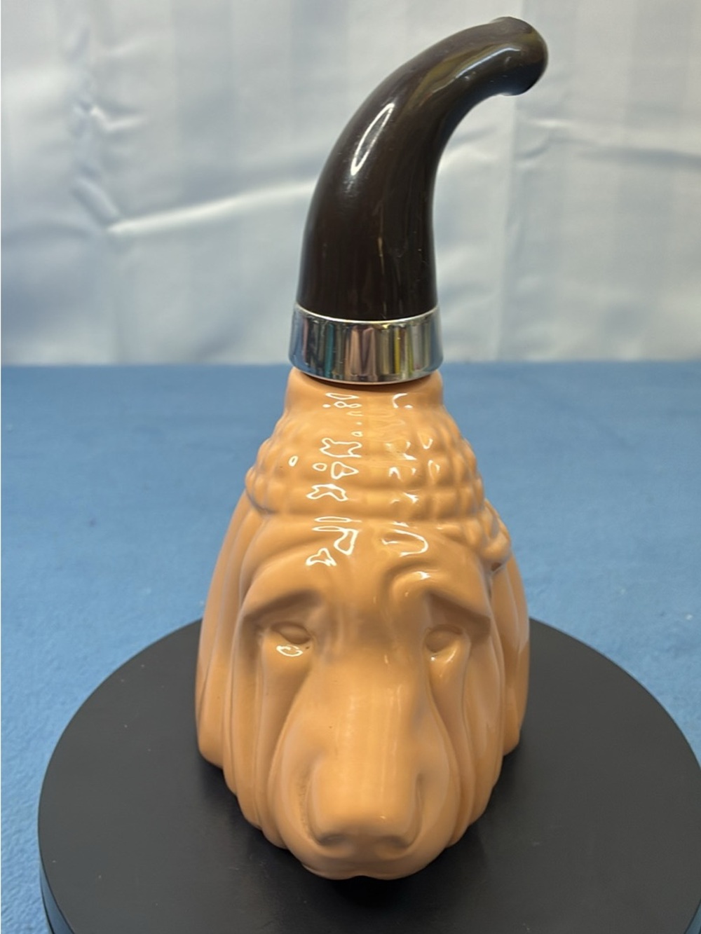 Avon Tan Ceramic Dog Head Bottle with Dark Brown Stopper
